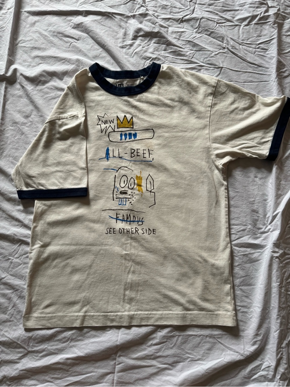 Uniqlo/Basquiat Cream Graphic Ringer Tee with Navy Trim